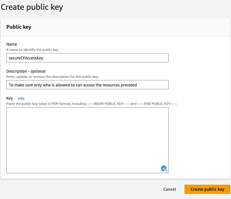 cloudfront create public key